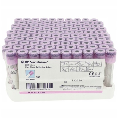 Probówka morfologiczna EDTA K2 plast., BD Vacutainer 2ml 13x75mm 100szt/op 368841