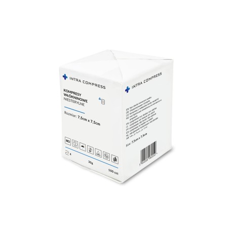 Kompres włókninowy 7,5x7,5cm, 30G, 4W, niejałowy Intra Compress 100szt./opak. ICW/7,5x7,5/30/100