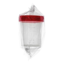 Pojemnik PP na mocz, z czerwoną zakrętką, jałowy 120ml, 1szt.