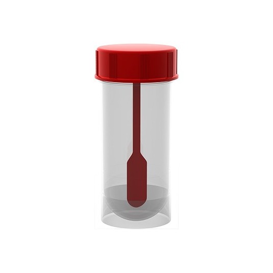 Pojemnik PP na kał, z czerwoną zakręconą zakrętką z łopatką, niejałowy 30ml, 1szt. Ref: 313117