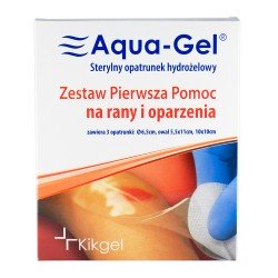 Aqua-Gel® - sterylny opatrunek hydrożelowy, na rany i oparzenia, (fi6,5cm, owal 5,5x11cm, 10x10cm), 1op./3szt