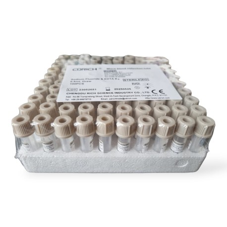 Probówka kapilarna z lejkiem, glukoza (Sodium Fluoride i EDTA K2) plast., CDR 0,5ml, 8x45mm, 100szt/op