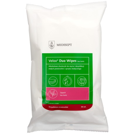 Velox® Duo Wipes Tea Tonic, chusteczki alkoholowe do małych powierzchni medycznych (flowpack), 50szt./op.
