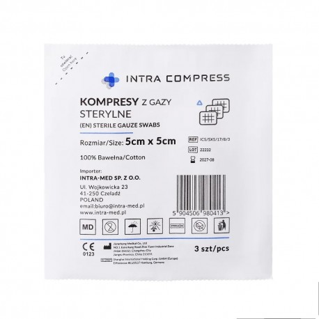 Kompres gazowy jałowy 17N, 8W, 5x5cm, Intra Compress blister a`3szt/op