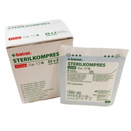 Kompres gazowy Batist Sterilkompres (5x5cm) 17N - 8W, jałowy, 25x2szt./op.