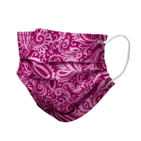 Maseczka chirurgiczna 3W Ampri Med-Comfort z gumką typ IIR, z włókniny, różowa w kwiatki, 50szt./op.