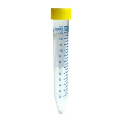 Probówka PS 15ml, 17x120mm stożkowodenna, skalowana, z żółtą nakrętką 50szt/op