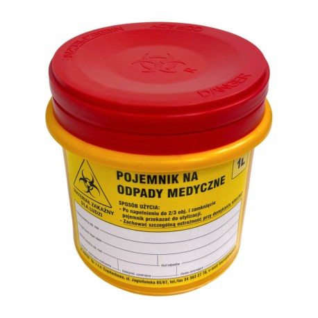 Pojemnik na odpady medyczne Plaspol 1L - Żółty, 1szt.