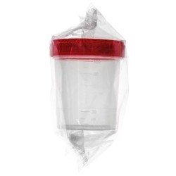 Pojemnik PP na płyny ustrojowe z czerwoną nakrętką 60ml, jałowy, 50szt./op.
