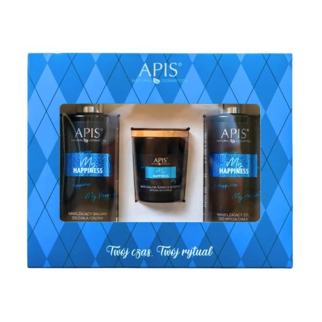 Apis MY HAPPINESS, Zestaw Świąteczny: żel pod prysznic 300ml + balsam 300ml + świeczka 70g