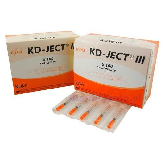 Strzykawka insulinowa KD-JECT III 0,5ml U100 z igłą wtopioną 29Gx1/2 / 0,33x12,7mm 100sz/op 870518
