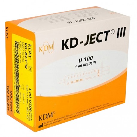 Strzykawka insulinowa KD-JECT III 1ml U100 z igłą nakładaną 29Gx1/2 / 0,33x12mm 100szt/op 831755